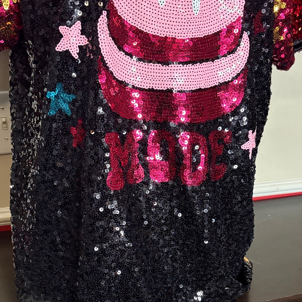 Simply Southern Black Sequin Mini Dress with Pink Cake Graphic - Picture 6 of 6